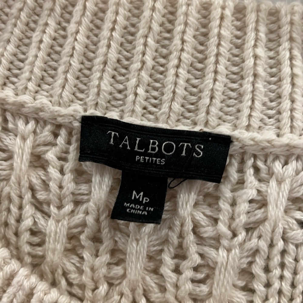 Womens TALBOTS Knit Sweater Size Medium Petite Cream Color - Picture 2 of 3